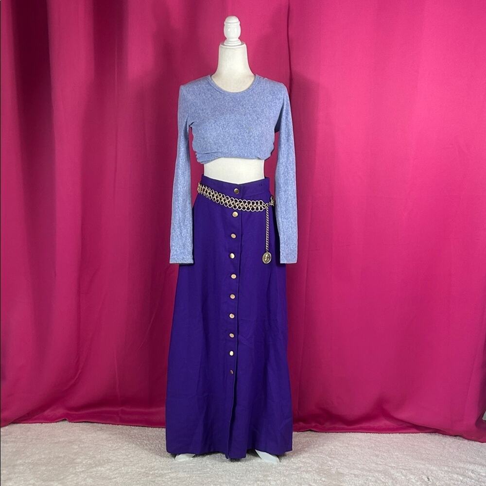 Vintage‎ purple a line maxi skirt with gold chain belt - small
